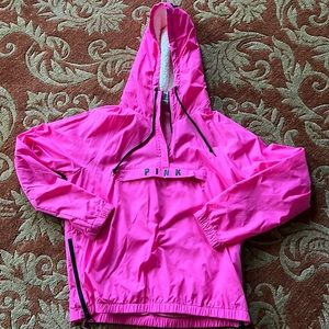 Victoria’s Secret pink Sherpa windbreaker hoodie with chest zipper medium